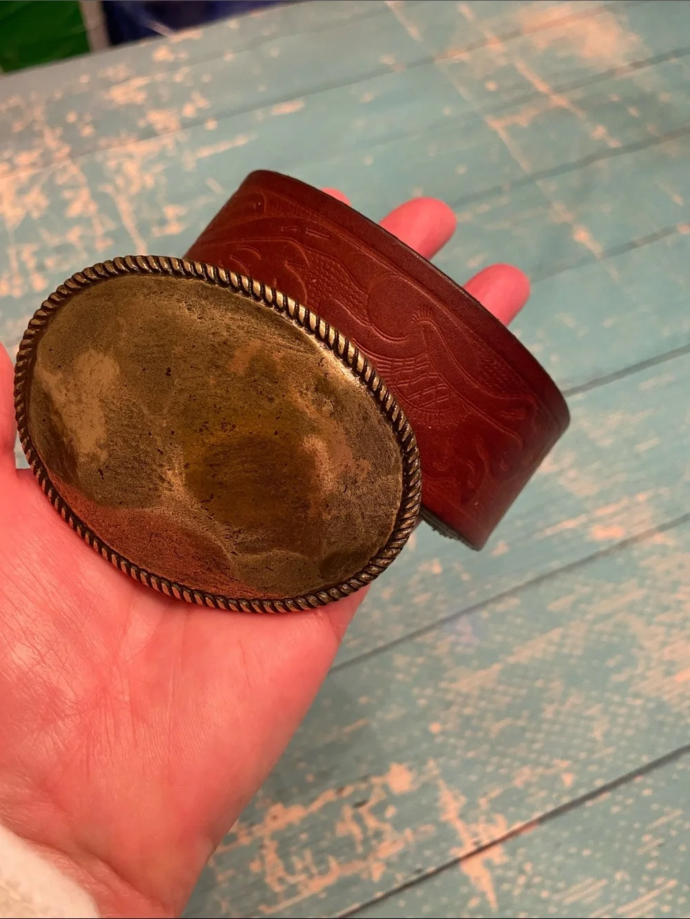 J. Crew Brown Leather Belt with Hammered Brass Buckle - Picture 3 of 14